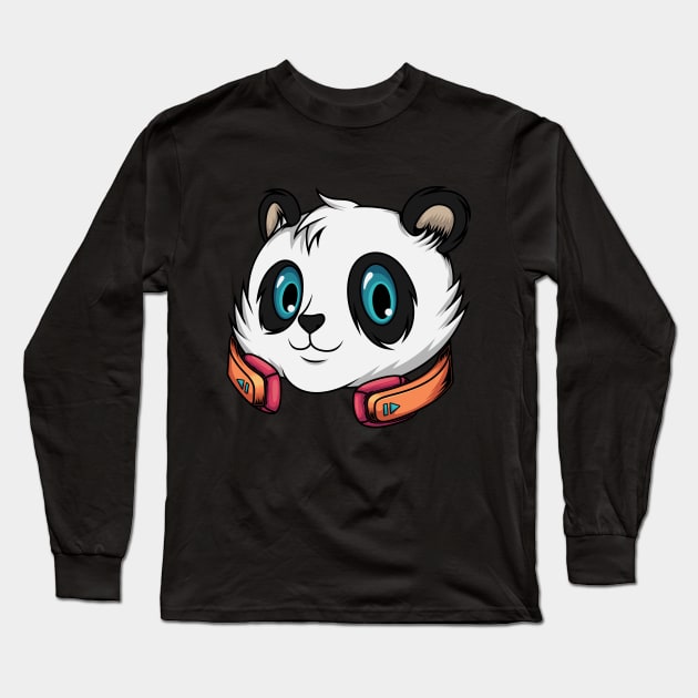 Happy Panda listen music Long Sleeve T-Shirt by JagatKreasi